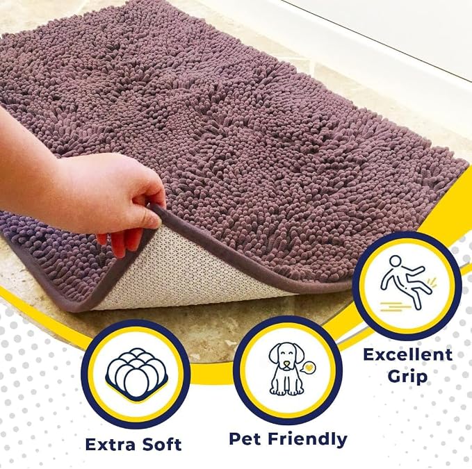 Muddy Mat® | Super Water Absorbent Door Mat Indoor, Microfiber Quick Dry Chenille Entryway Rug, Slip Resistant Front Door Mat, Indoor Mats for Entryway, Machine Washable Pet Rug, Plum 2ft x 3ft