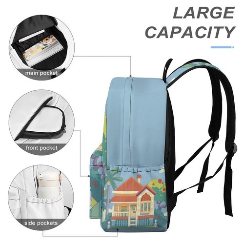 CUVYEU Blue Dog House Backpack Universal Backpack Travel Backpack Waterproof Backpack 17 Inch