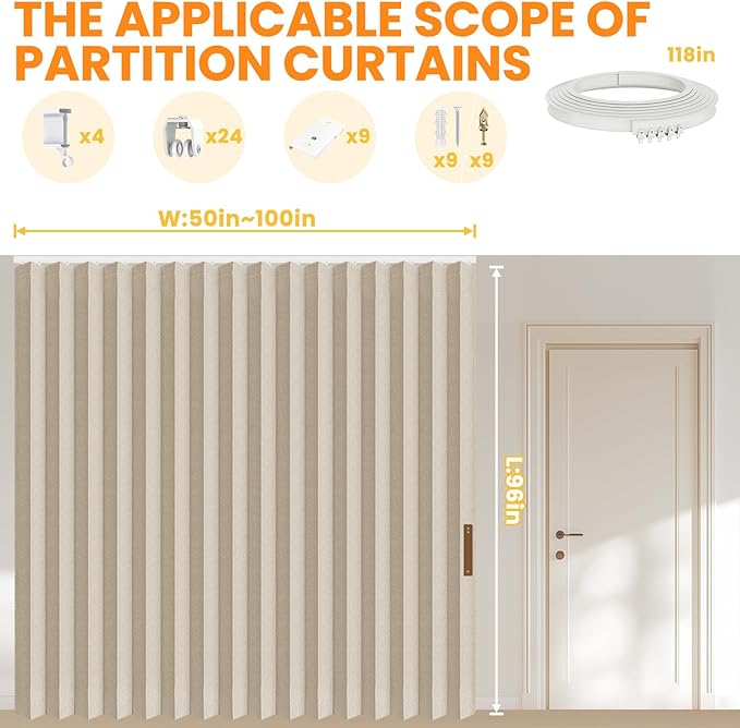 100% Blackout Room Divider Curtains Ceiling Curtain Track Sets Blackout