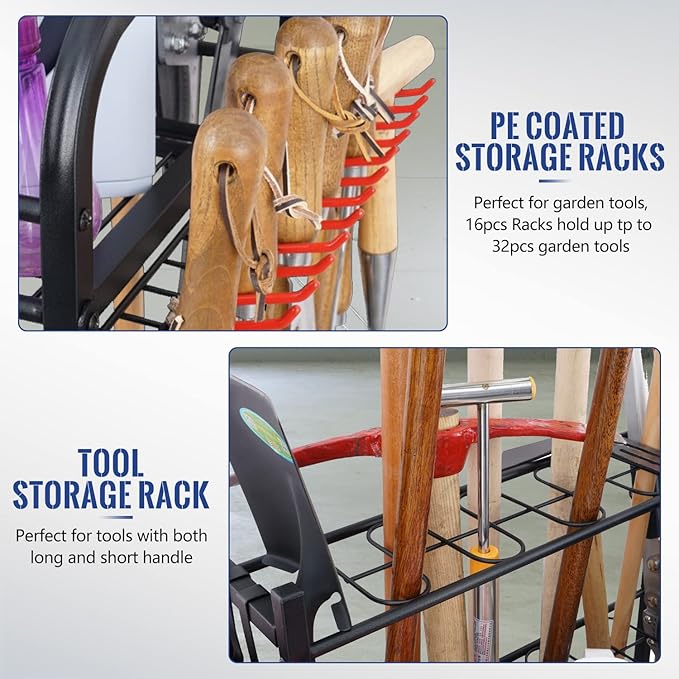 Mythinglogic Garden Alloy Steel Tool Organizer for Garage, Basketball Rack, Ball Storage with Baseball Bat Holder