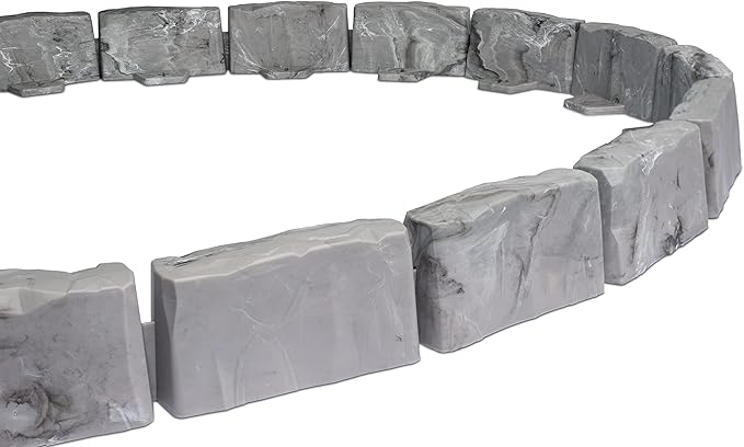 EasyFlex No-Dig Landscape Edging with Anchoring Spikes, 2.7 in Tall Decorative Stone-Look Garden Border, 15 Foot Kit, Slate Gray