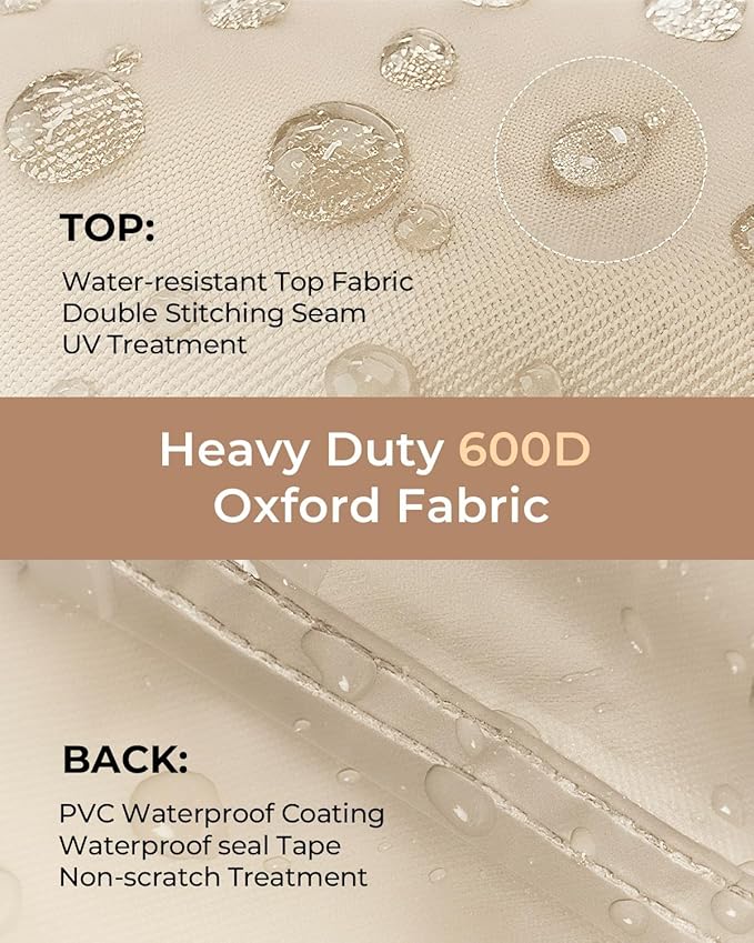 loriano 4-Pack Outdoor Furniture Covers, 2 x Patio Chair Covers + 2 x Ottoman Covers, Waterproof Heavy Duty 600D Oxford Fabric, All Weather UV/Wind Resistant, Beige & Brown