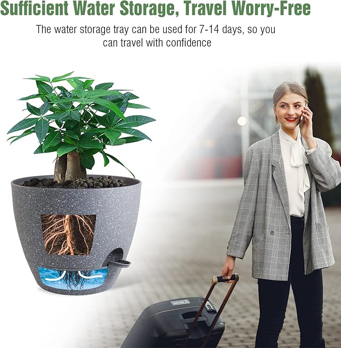 UOUZ 12inch 2Pack Large Self Watering Planters, Plastic Plant Pots with 60oZ Removable Deep Reservoir and Multi Mesh Drainage Holes for Indoor Outdoor Garden Plants and Flowers, Grey Speckles