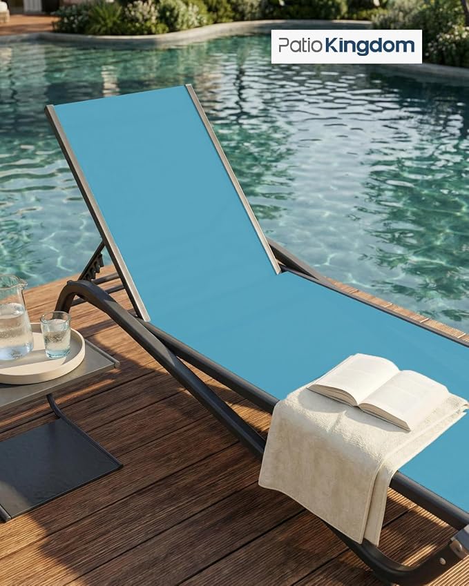 Adjustable Patio Chaise Lounge Chair, Outdoor Pool Lounger for Sunbathing & Tanning, All-Weather Textilene Sun Bed for Beach, Porch & Deck, Rust-Proof Aluminum Frame, Sky Blue