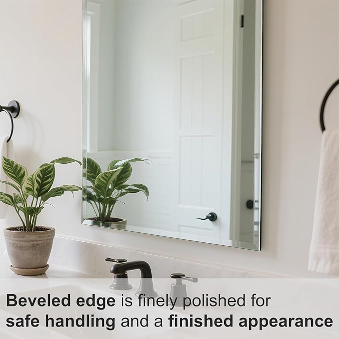 Beveled Bathroom Mirror for Wall, Rectangle Frameless Wall Mirror 24" x 16"
