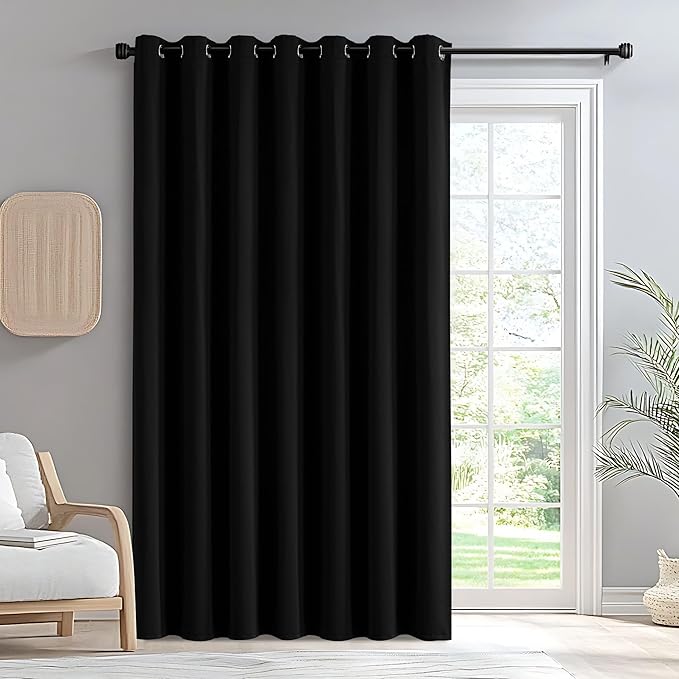 IGEMAEVE Black Blackout Sliding Door Curtains 96 Inch Length, Extra Wide Room