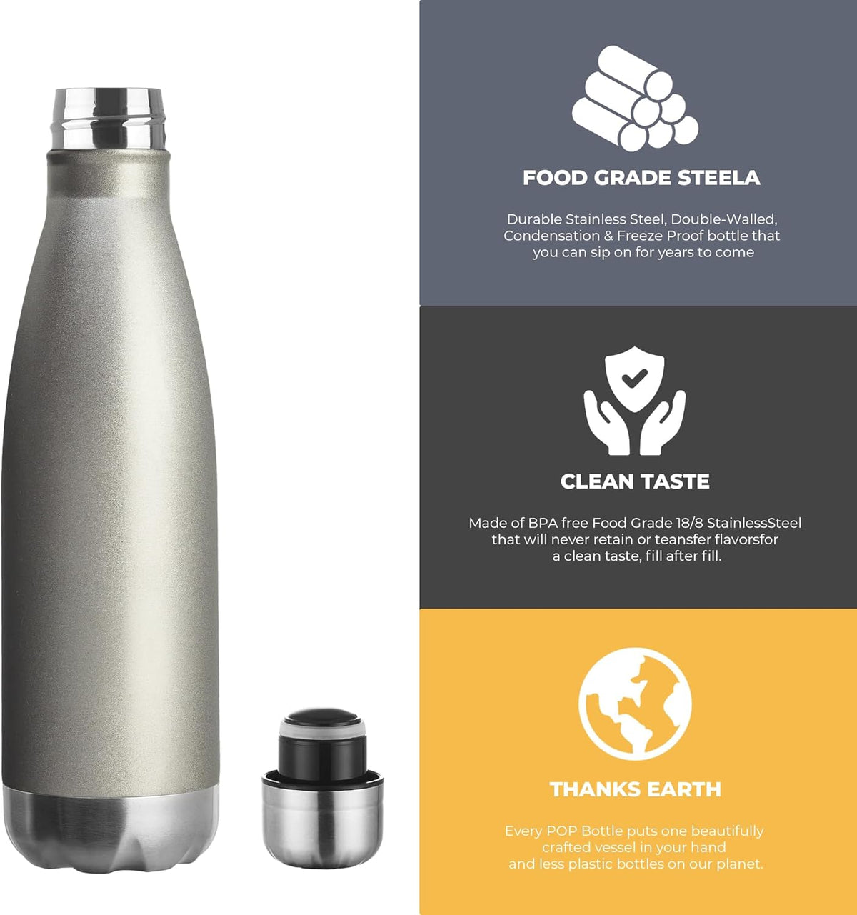 MEWAY 17oz Sport Water Bottle 4 Pack Vacuum Insulated Stainless Steel Leak-Proof Double Wall Cola Shape Water Bottle,Keep Drinks Hot & Cold(Cold Gray,4 Pack)