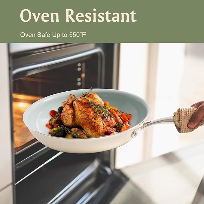 Cookware Ceramic Nonstick Frying Pans: 3Pieces Non Stick Skillet 8 9.5 11 Inches - Healthy Egg Fry Pans - Free of PTFE,PFOA,PFAS