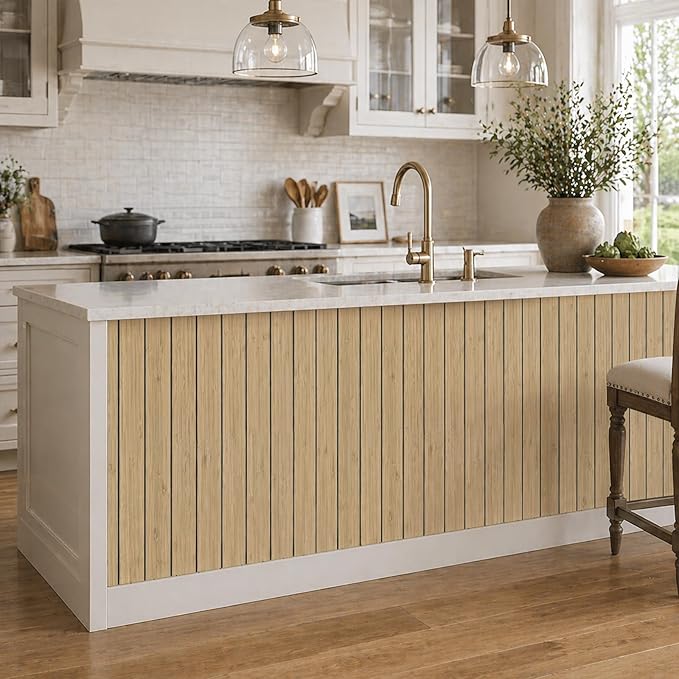 VEELIKE Tan Birch Slat Wall Panels Peel and Stick 3D Wood Grain Wall Panel