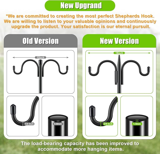 Gtongoko Bird Feeder Pole for Outdoors Heavy Duty, 2 Pack 108 Inch Double Shepherds Hook with 5-Prong Stable Base, 3/4 Inch Thick Hummingbird Feeder Stand for Hanging Plants, Lanterns