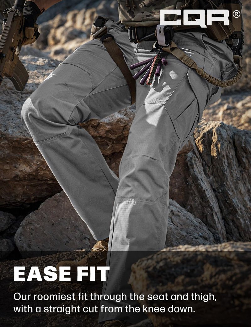 CQR Men's Tactical Pants, Water Resistant Ripstop Cargo Pants, Lightweight EDC Work Hiking Pants, Outdoor Apparel, Raider Stone, 44W x 32L