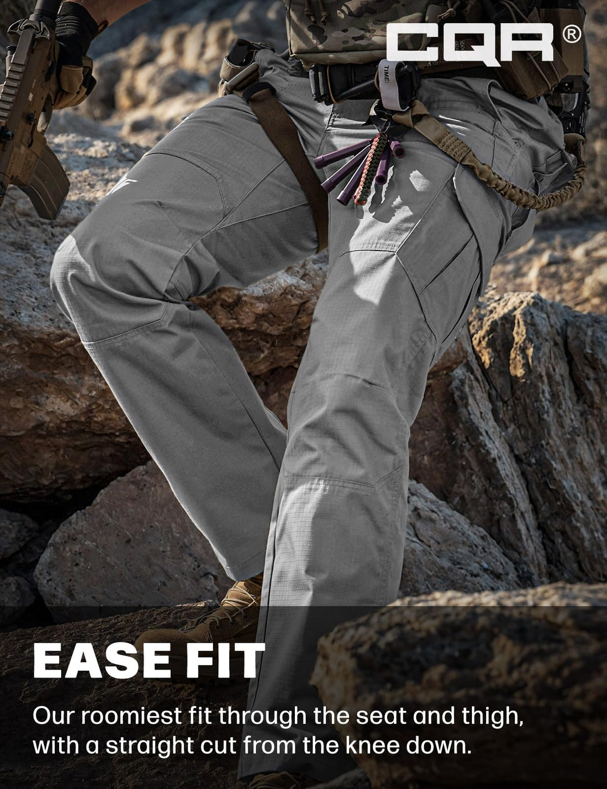 CQR Men's Tactical Pants, Water Resistant Ripstop Cargo Pants, Lightweight EDC Work Hiking Pants, Outdoor Apparel, Raider Stone, 38W x 34L