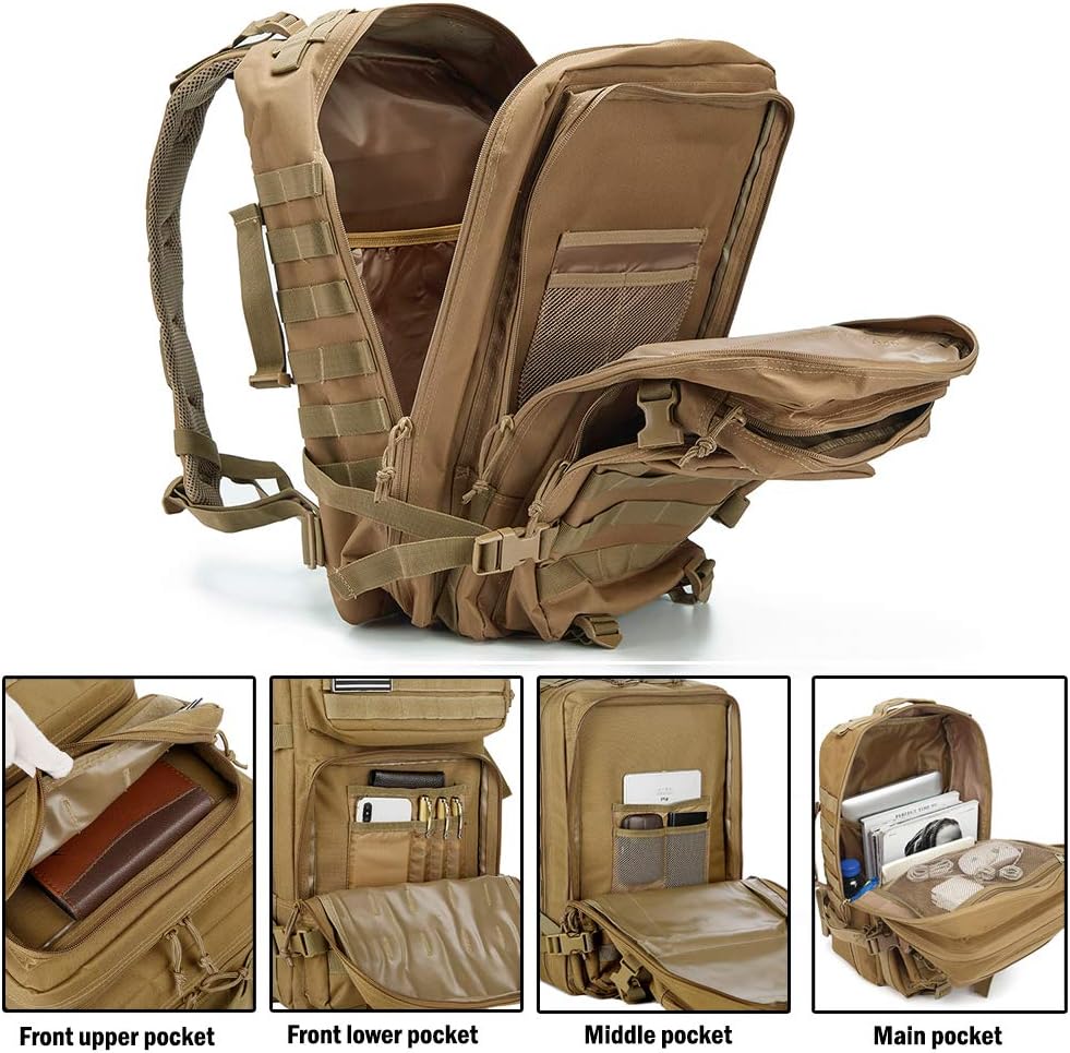 QT&QY Military Tactical Backpack - 45L Molle Army Assault Pack for Hiking & Trekking