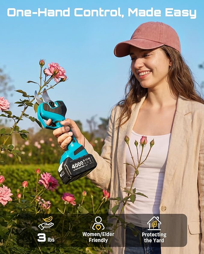 SEESII Electric Pruning Shears Cordless: 2.2" Cutting Diameter Power Cordless Pruner, 2*4000mAh Batteries, Brushless Motor, Extra SK5 Blade, 4 Modes Adjustable Garden Shears for Tree Flower Trimming