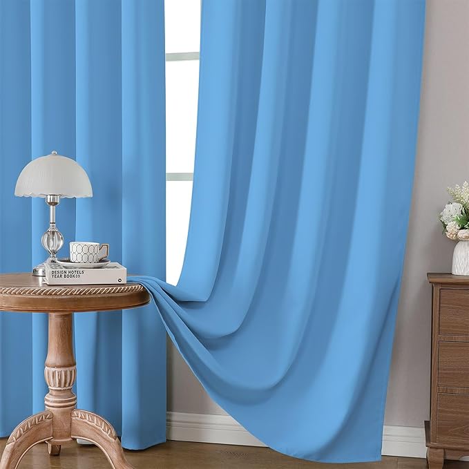 CUCRAF Light Blue Blackout Curtains 63 inch Length 2 Panels Set, Rod Pocket