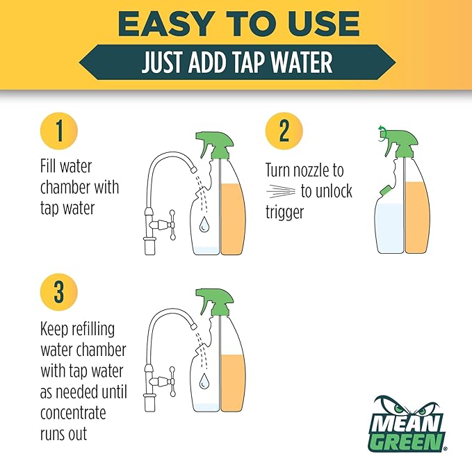 Mean Green Refillable Ultra Powered Bathroom Cleaner Concentrate, Tropical Breeze, 14.3 fl oz (2-Pack) – Plant & Mineral Based, Removes 100% of Soap Scum, Refillable Bottle Makes 4X Refills