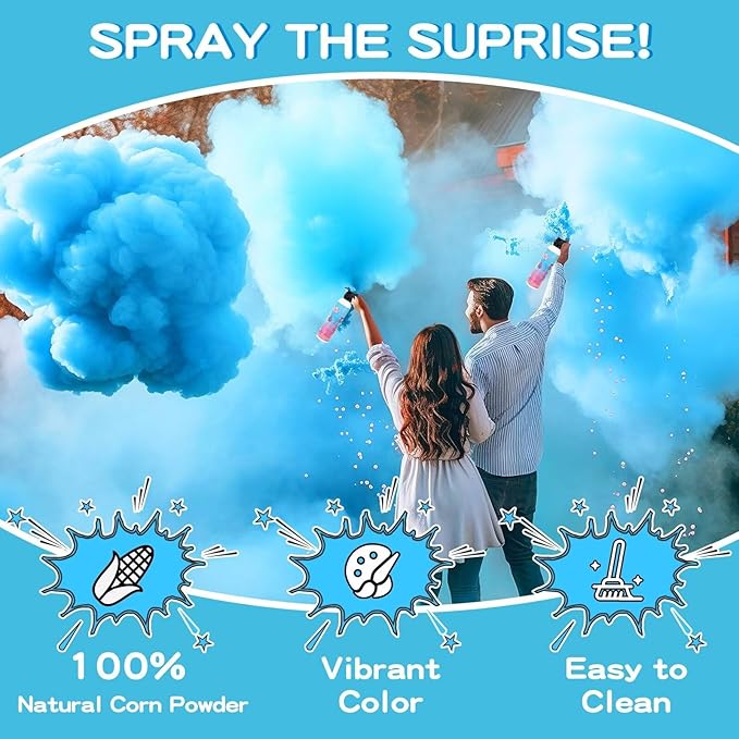 Gender Reveal Fire Extinguisher, 2 Pack Baby Boy Gender Reveal Ideas Party Decor, Biodegragable Gender Reveal Party Supllies (Large)