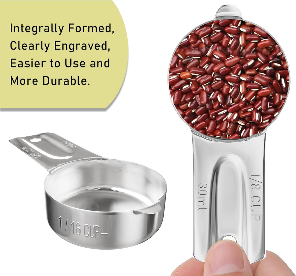 1PCS 1/8Cup (30ml, 1oz) Single Measuring Cup, Stainless Steel Measure Scoop, Metric and US Measurement, Dishwasher Safe