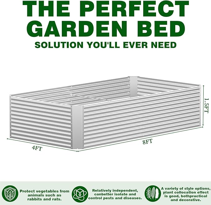 2 Pcs 8 x 4 FT Galvanized Steel Raised Garden Bed, Oversized Metal Planter Box for Outdoor Planting, Rust-Resistant Structure for Long-Term Use