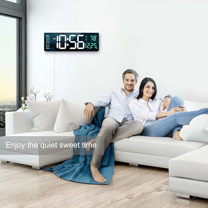 Digital Wall Clock Large Display, Auto Brightness Dimmer Reloj De Pared