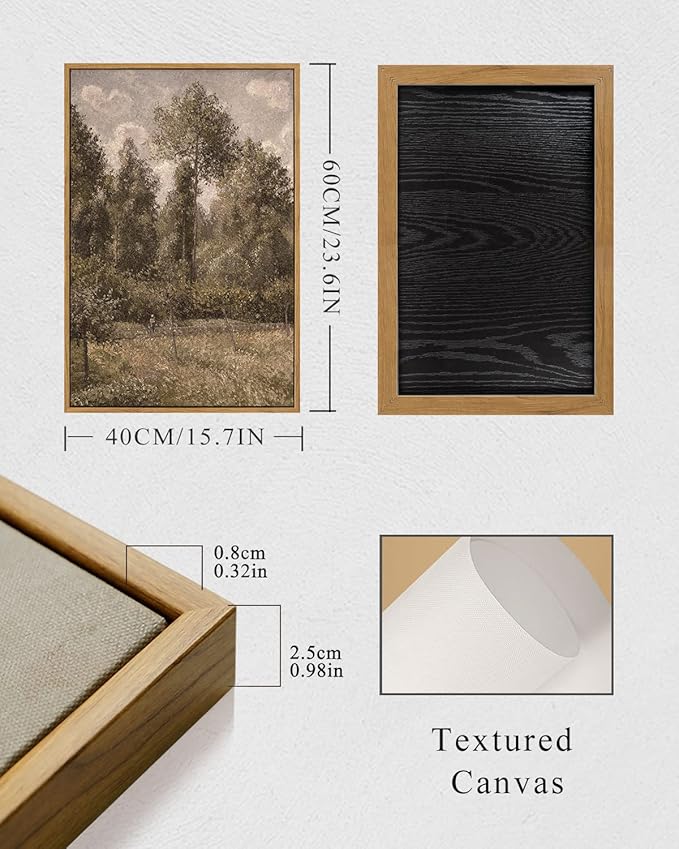 InSimSea Framed Canvas Prints Art Vintage Decor, Room Decor Large Artwork for Wall Poplars, Éragny Vintage Painting Prints Office Kitchen Bathroom Decoration, 16"x24"