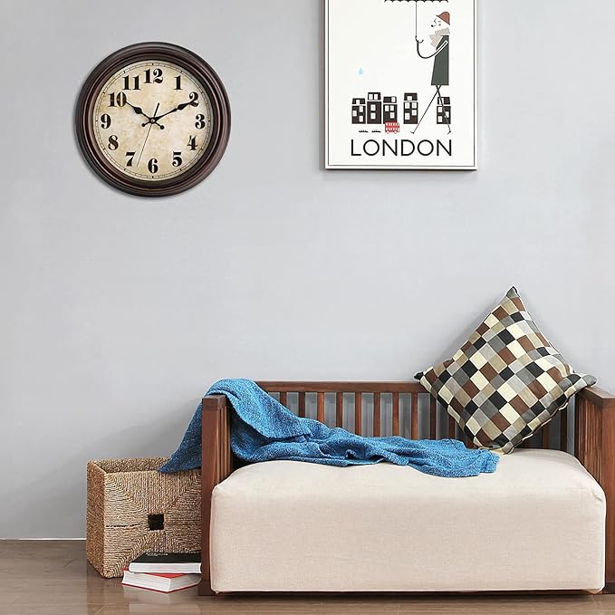 TOPZEA Retro Wall Clock, 12 Inch Silent Non-Ticking Classic Clocks Decorative