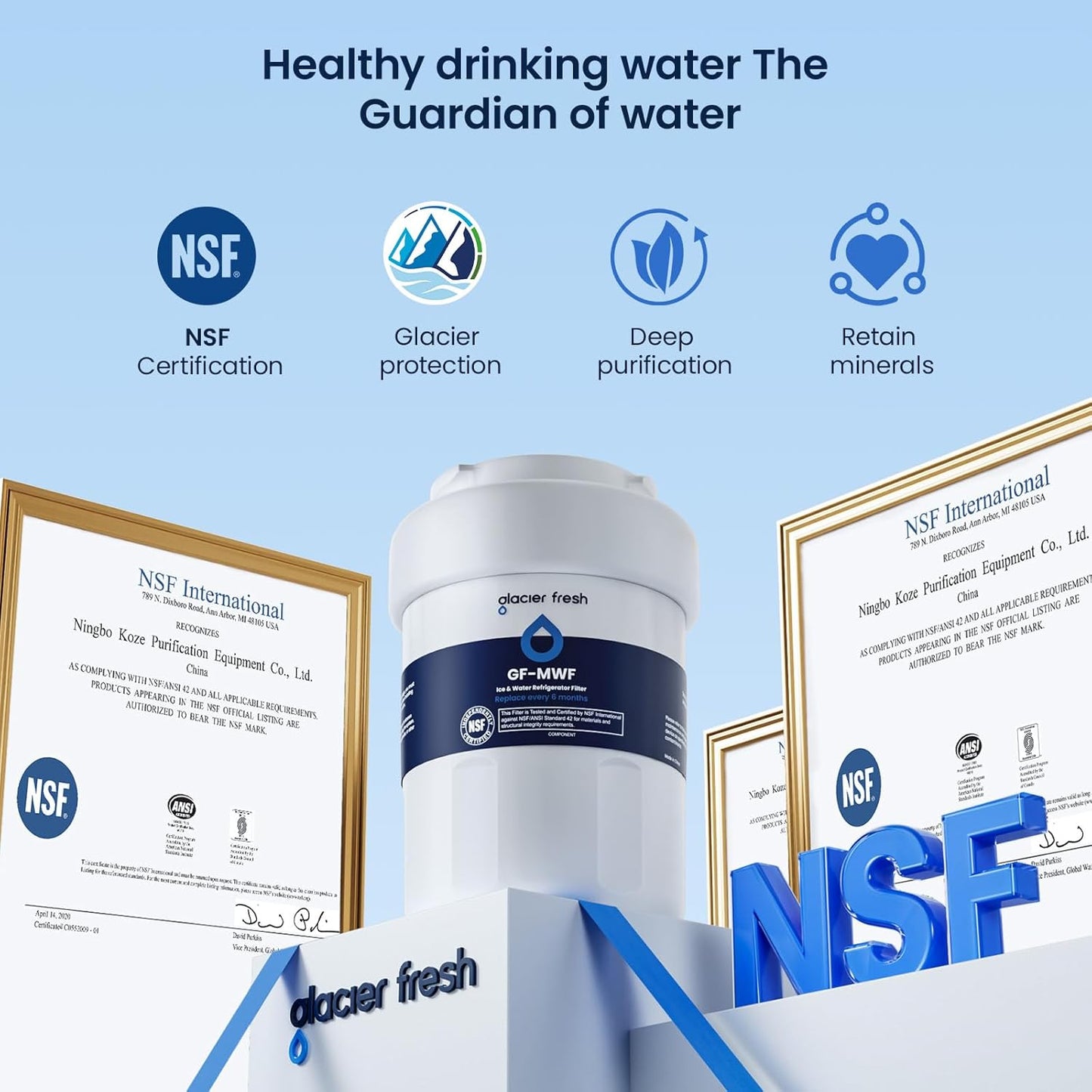 GLACIER FRESH Replacement for MWF Refrigerator Water Filters, SmartWater MWFP, MWFA, GWF, HDX FMG-1, WFC1201, RWF1060, 197D6321P006, Kenmore 9991, 2 Pack