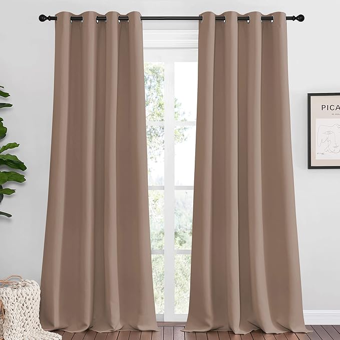NICETOWN Bedroom Blackout Long Curtains and Drapes, 55 by 120 Inch, Cappuccino