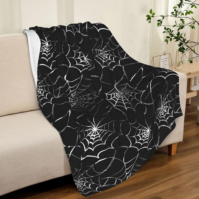 Gothic Spider Web Blanket - Perfect for Gothic Room Decor,Spooky Home Decor, Ideal Gothic Decor Accent,Black Horror Blanket, Soft Flannel for Couch, Bed, and Haunted Mansion Use (50" x 60")