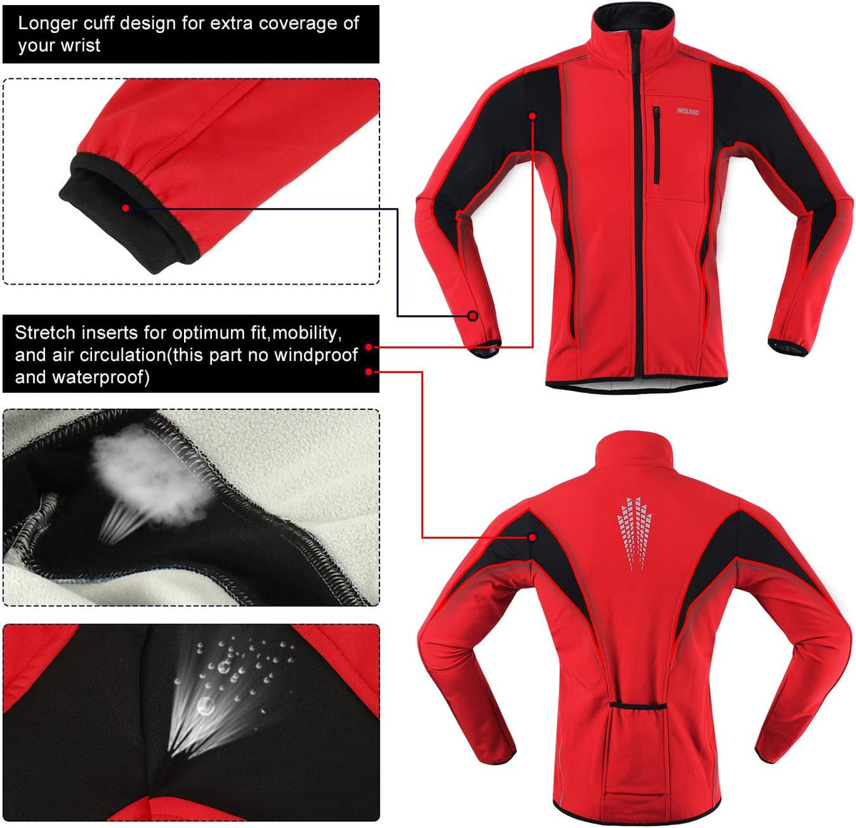 Windproof Waterproof Thermal Cycling Jacket for Winter | ARSUXEO 15K Softshell