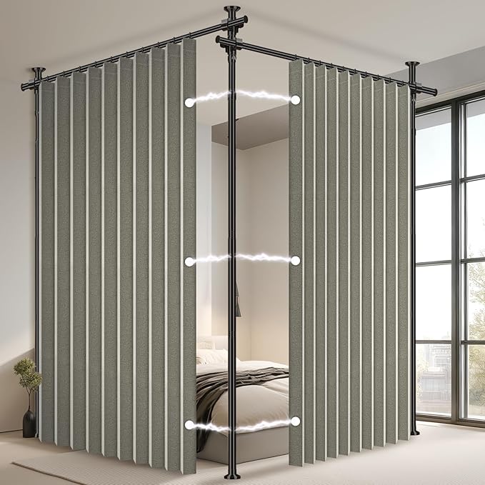 100% Blackout Room Divider Curtains Sets Grey W100 x L96 in 2 Panels No Drill
