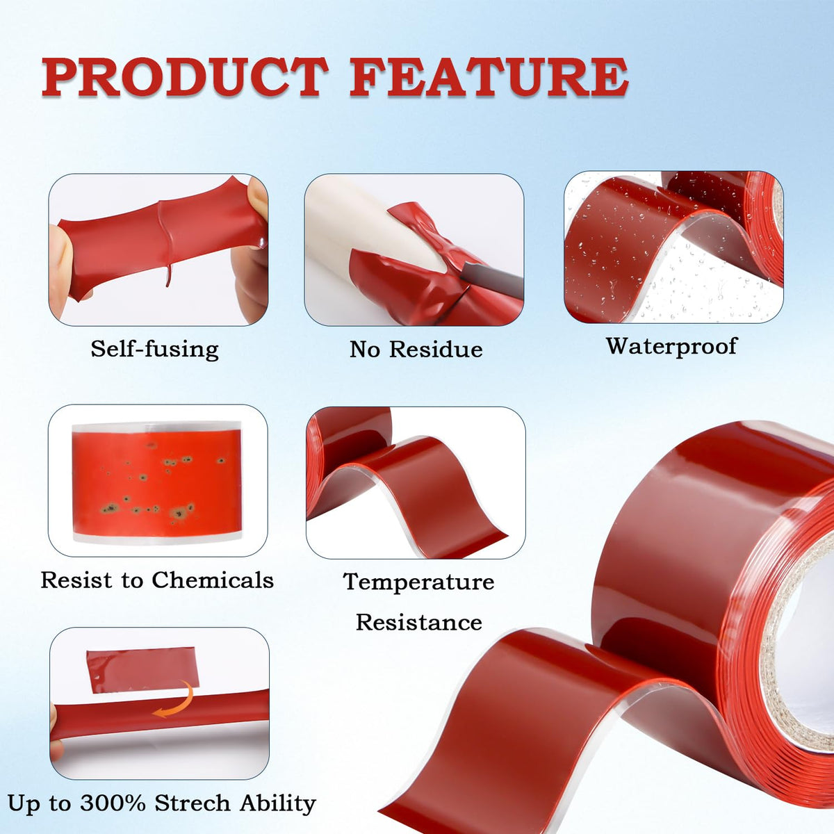 Self Fusing Silicone Tape 2 Rolls 1 in x 5' Red Waterproof Rubber Leak Proof Sealing Rubber Self-amalgamating Tape for Emergency Hot and Cold Water Pipe Repairs and Tool Fixation