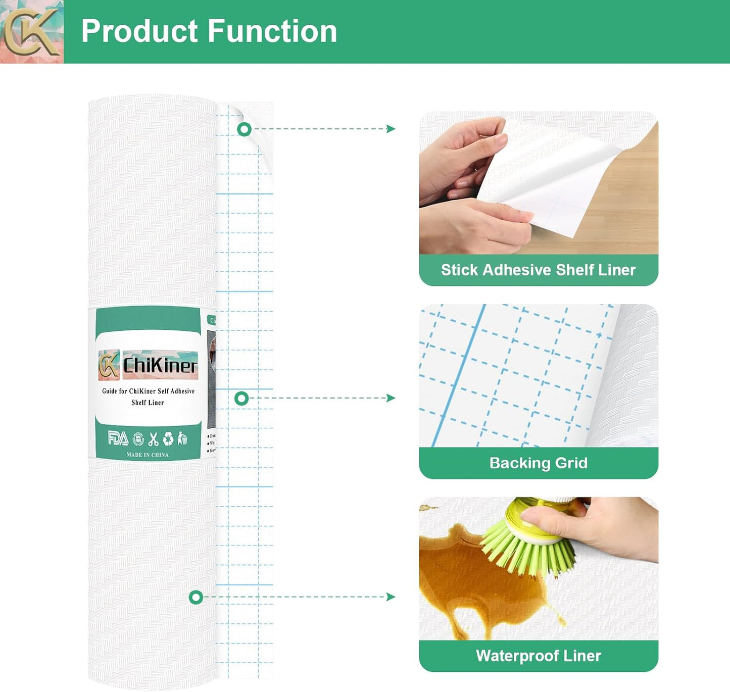 Self-Adhesive Shelf Liner Kitchen Liner, Waterproof Backed Paper Easy Peel and Stick Contact Liner Without Residue for Decor Your Desk Surface, Kitchen Countertops (White, 23.6 x 393.7 inches)