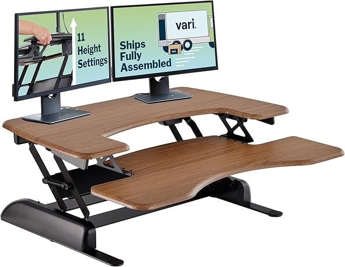 Vari VariDesk Pro Plus 36 Standing Desk Converter – 11 Height Settings + Spring Lift, 2 Tier Design, Keyboard Tray, Fits Desktops 36” Wide x 26.5" Deep – Delivers Fully Assembled (Walnut)