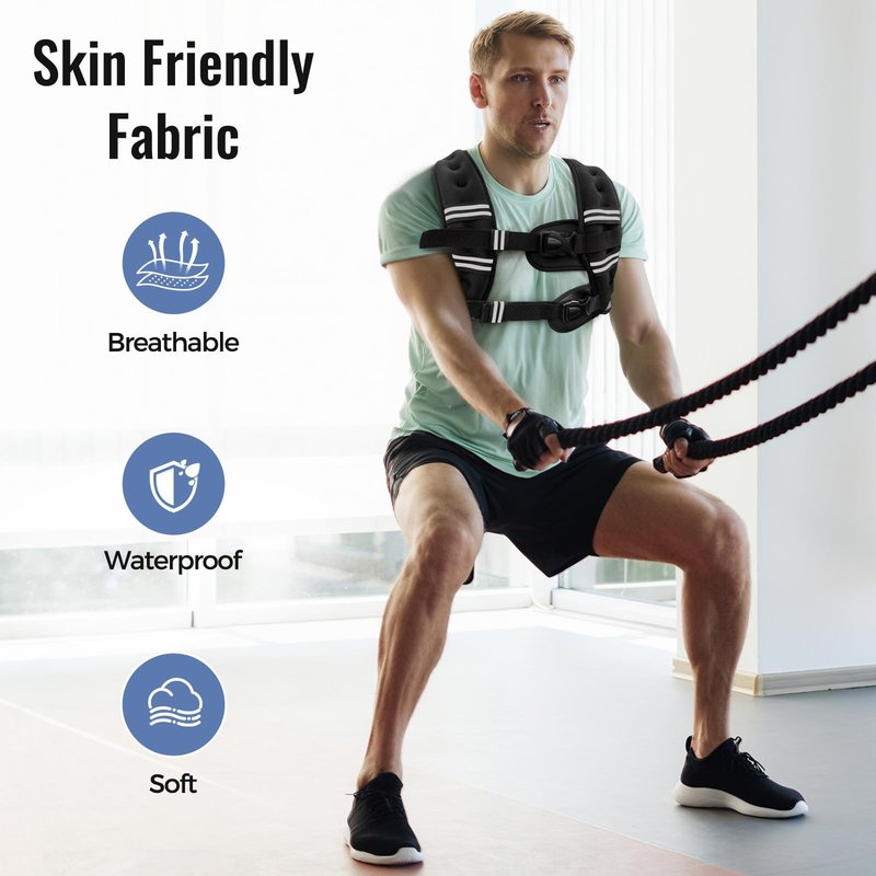 Zeerun Weighted Vest, 6lb/8lb/10lb/12lb/15lb/18lb/20lb/24lb/30lb for Men Women, Reflective Stripe Adjustable Buckle, Comfortable Durable Rucking Vest for Walking Running Strength Training, 15LBS-Black