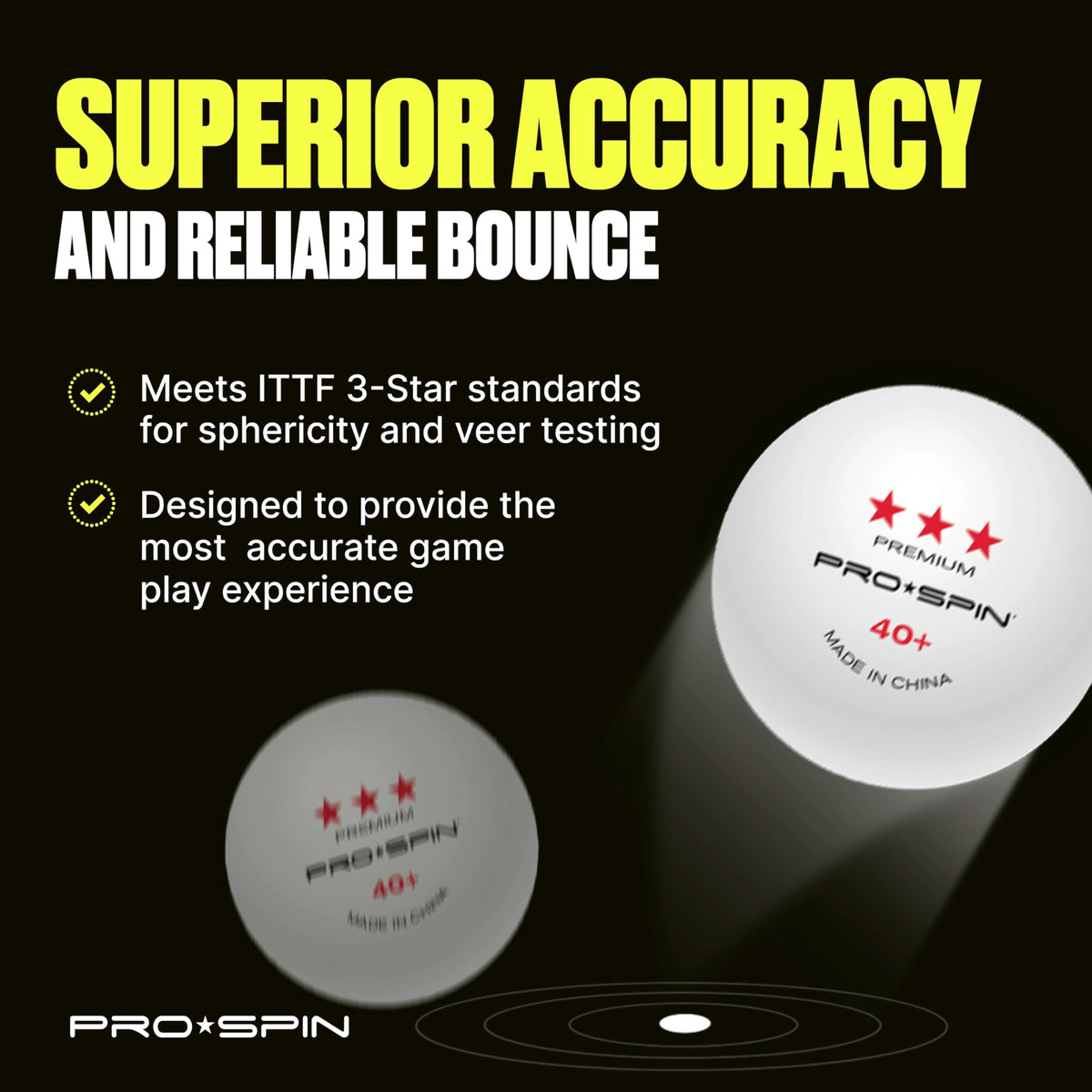 PRO-SPIN Ping Pong Balls - 3-Star Premium White Table Tennis Balls | High-Performance 40+ ABS Professional Quality for Indoor & Outdoor Games (Pack of 40)