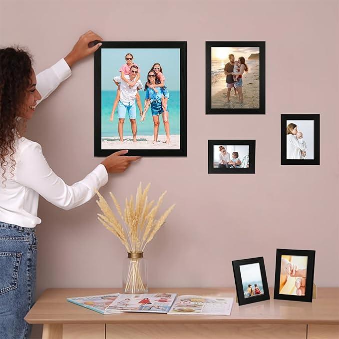 4x6 Picture Frame Set of 4, Black Frame with High Definition Glass, 4 x 6 Photo Frames for Tabletop Display and Wall Mounting