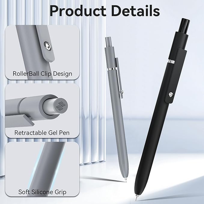 Gel Pens, 6 Pcs 0.5mm Fine Point Black Ink Pen With Smooth Writing, Office Desk Accessories, Writing Supplies Gifts for Men Women, Quick Dry Pens Ballpoint For Journaling, Black/Gray/White