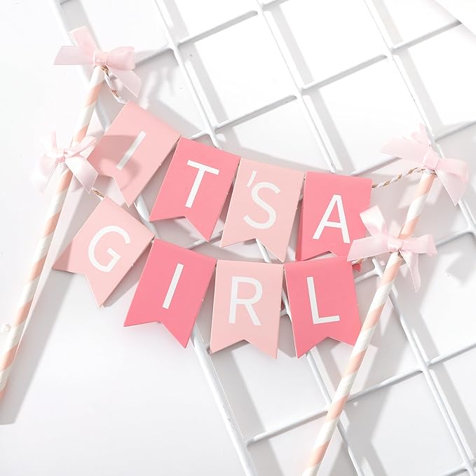It's a Girl - Pink Gender Reveal Party Decoration, Baby Shower Cake Topper