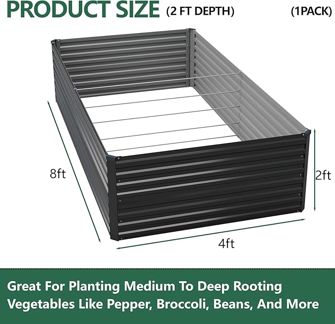 Vengarus 8x4x2FT Galvanized Raised Garden Bed Kit, Deep Root Planter Box Outdoor Large Planter Raised Beds for Planting Flowers,Vegetables and Herbs-Black
