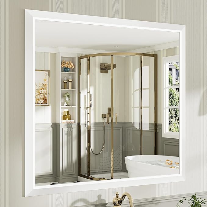 40x38 Inch White Bathroom Mirror