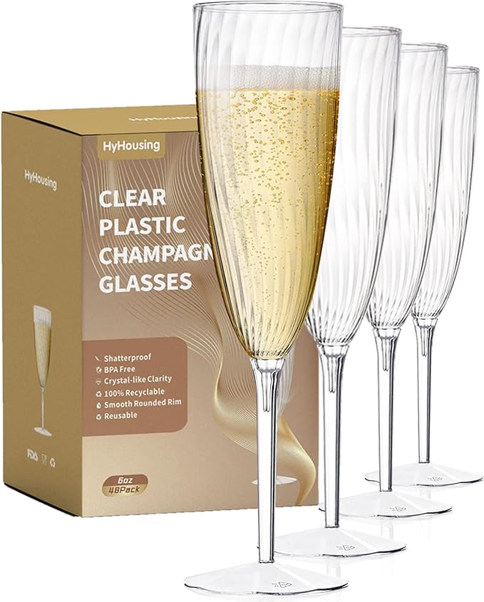48 Plastic Champagne Flutes, Clear Disposable Plastic Champagne Glasses Reusable Wine Cocktail Cups for Home Daily Life Party Wedding Toasting Drinking Birthday,New Years Eve Party Supplies 2025