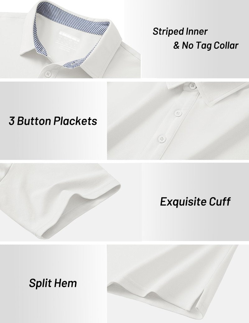 Cotrasen Men's Polo Shirts Short Sleeve Cotton Pique 3 Buttons Classic Fit Casual T-Shirt Breathable Moisture Wicking Performance Golf Soft Stretch Shirts White XL