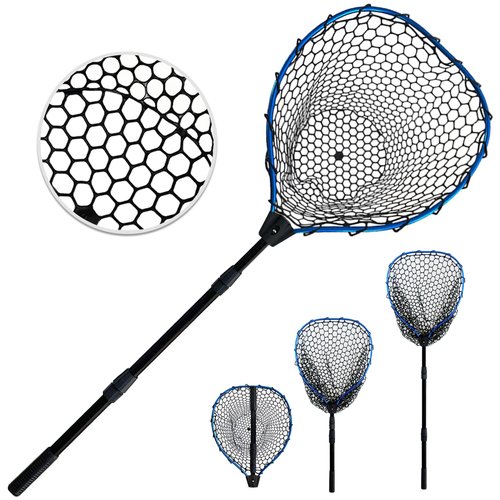 SEASPRO Telescoping Metal Lock Fishing Net Blue Aluminum Alloy Rubber Fish Net - Adjustable Length Lightweight Foldable Large Fishing Net with Handle Collapsible Extendable Fishing Accessories