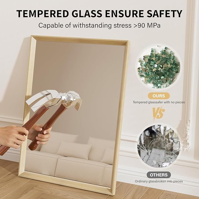 Oak Wood Effect Framed Wall Mirror, 16x20 Rectangle Mirror,