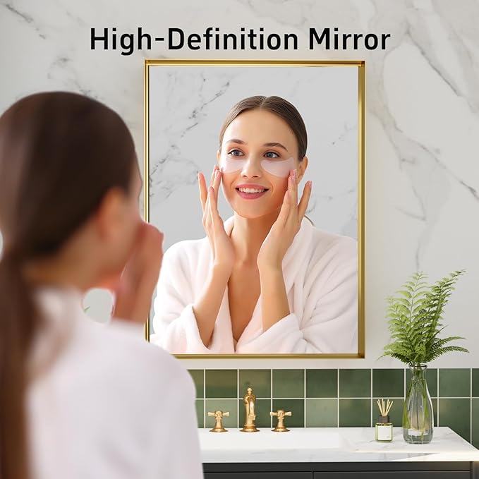 48x30 Inch Gold Bathroom Mirrors for Over Sink, Rectangle Vanity Mirror, Metal Framed Mirrors for Wall, Tempered Glass, Anti-Rust,Wall Mounted Horizontal/Vertical