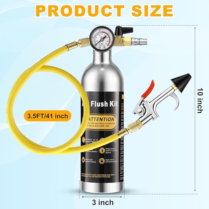 AC Flush Kit Air Conditioner System Flush Canister Kit AC Drain Line Cleaner Tool Conditioning Pipeline Set with Gauge, Air Fittings and Hose for Car Conditioner Pipe (Aluminum,Classic)