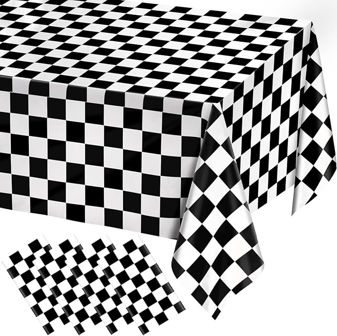 4 Pack Black and White Gingham Tablecloth Rectangular Buffalo Checkered Tablecloths Disposable Plastic Plaid Table Cover for Parties, Outdoor Picnic, Birthday, Wedding, Camping 54 × 108 Inch