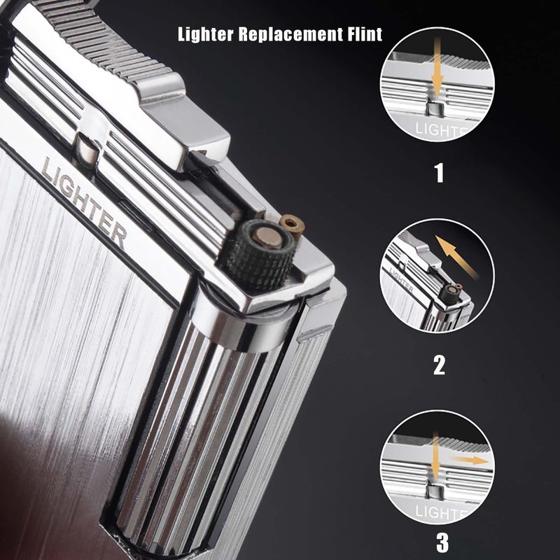 SNYYIAI Classic Lighter, Butane Brushed Metal Lighter, Side Slide Lgnition Steel Tone Trench Lighter for Men Dad Husband Collect,Silver