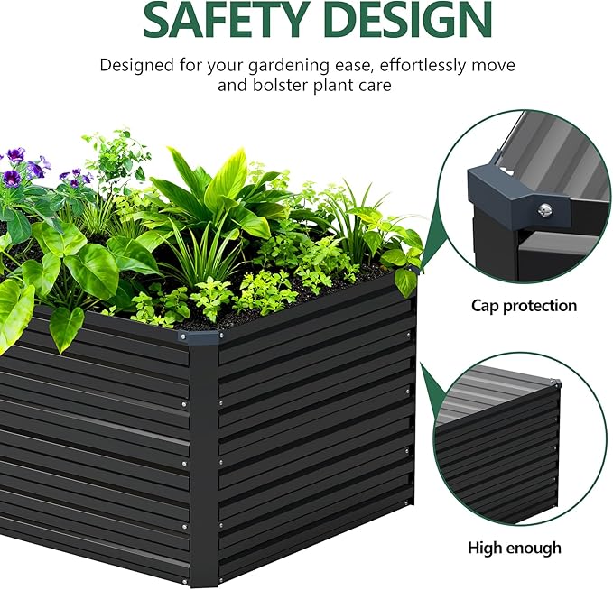 Vengarus 12x2x2FT Galvanized Raised Garden Bed Kit, Deep Root Planter Box Outdoor Large Planter Raised Beds for Planting Flowers,Vegetables and Herbs-Black